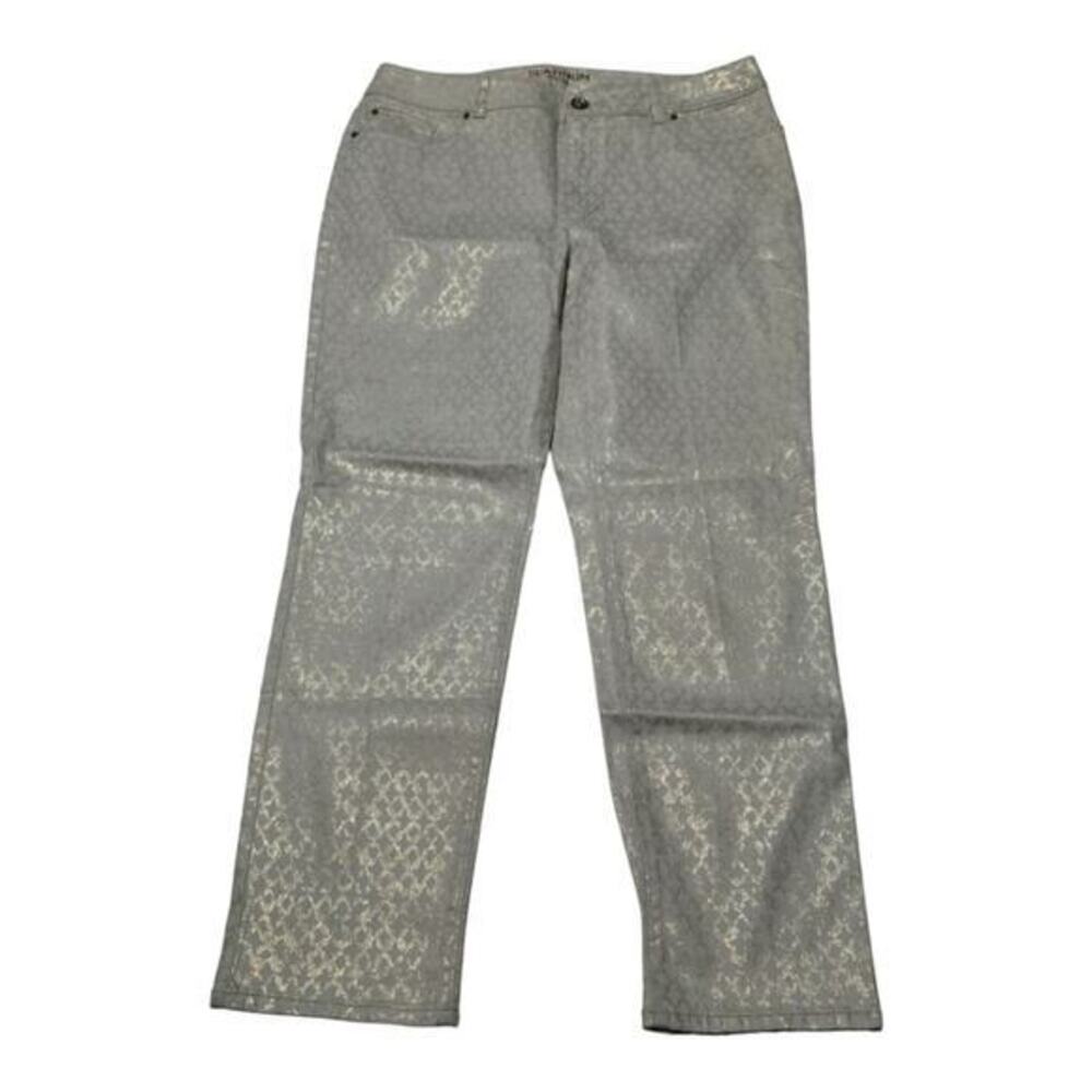 Chico's Platinum Gold Metallic Snakeskin Foil Denim Straight Leg Pants Womens